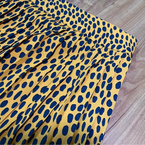 J.Crew Pleated Midi Skirt Women's Size 16 Mustard Yellow Navy Animal Print Spots - Picture 5 of 15